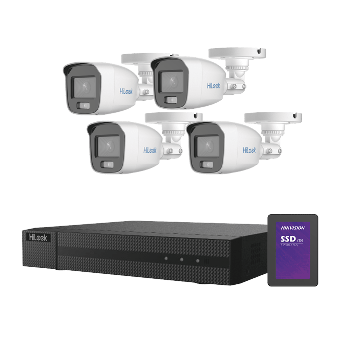 HL1080CVA512GB – Kit 4 Cámaras TurboHD 1080p ColorVu con Audio + SSD 500GB HiLook