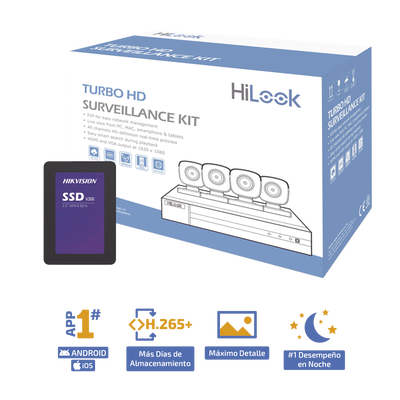 HL1080CVA512GB - Kit 4 Cámaras TurboHD 1080p ColorVu con Audio + SSD 500GB HiLook
