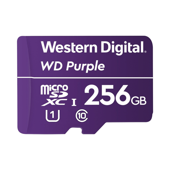WD256MSD   Western-Digital – Memoria microSD de 256 GB PURPLE, Especializada Para Videovigilancia, 10 VECES MAYOR DURACIÓN, 3 AÑOS DE GARANTIA
