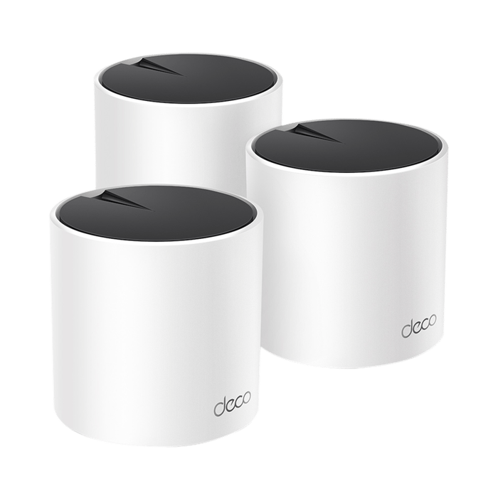 DECOX55-3PACK TPLINK – Kit 3 Routers Inalámbricos MESH Interior para Hogar / Doble Banda Wi-Fi 6 AX3000 Mbps / 3 Puerto Gigabit WAN/LAN / 2 Antenas Internas / Administración Mediante la App Deco (iOS, Android) / Protección HomeShield