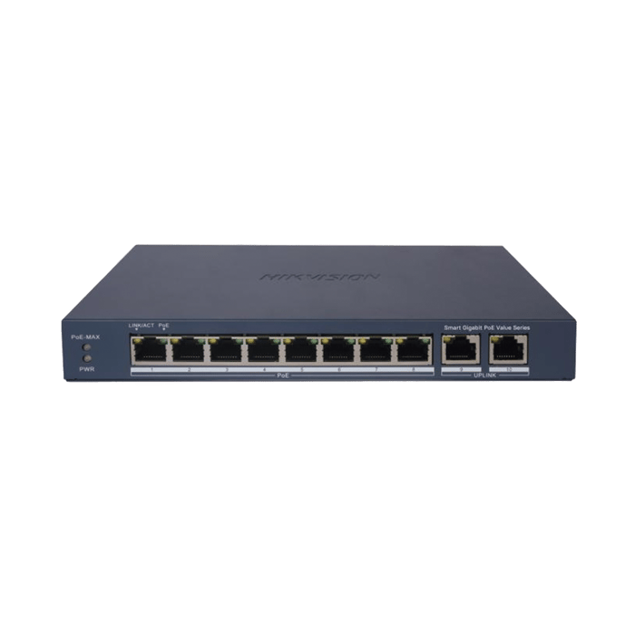 DS-3E1510P-EI-M  HIKVISION – Switch Gigabit PoE+ / Administrable / 8 Puertos 1000 Mbps PoE+ / 2 Puertos 1000 Mbps de Uplink / Configuración Nube Hik-PartnerPro / Modo Extendido hasta 300 Metros / 60 W