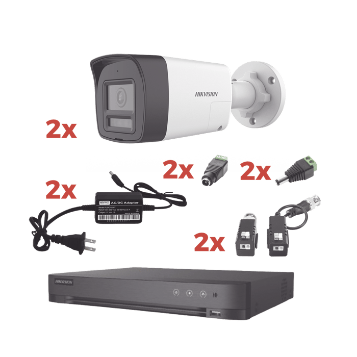 KH1080P2BTWA  HIKVISION  – Kit TurboHD 1080p / DVR 4 Canales / 2 Cámaras Bala (Exterior) con Bocina y Microfóno