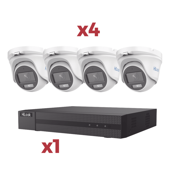 HL24TKIT Kit HiLook / DVR 4 Canales TurboHD + 1 Canal IP / 2 Mpx / 4 Camaras Turret 2Mpx Metalicas