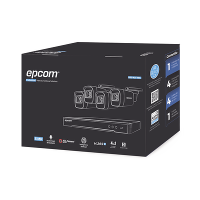 B50KITMIC  EPCOM – Kit TURBOHD 5 Megapixel / DVR 4 Canales / 4 Cámaras de 5 Megapixel con Micrófono Integrado / 4 Cables 18 Metros / Fuente de Poder Profesional