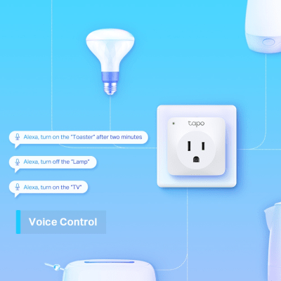TAPOP100-1P  TPLINK - Mini tomacorriente inteligente Wi-Fi, 100 - 120V~, 50/60Hz, 15.0A, compatible con Amazon Alexa y Google Assistant, color blanco