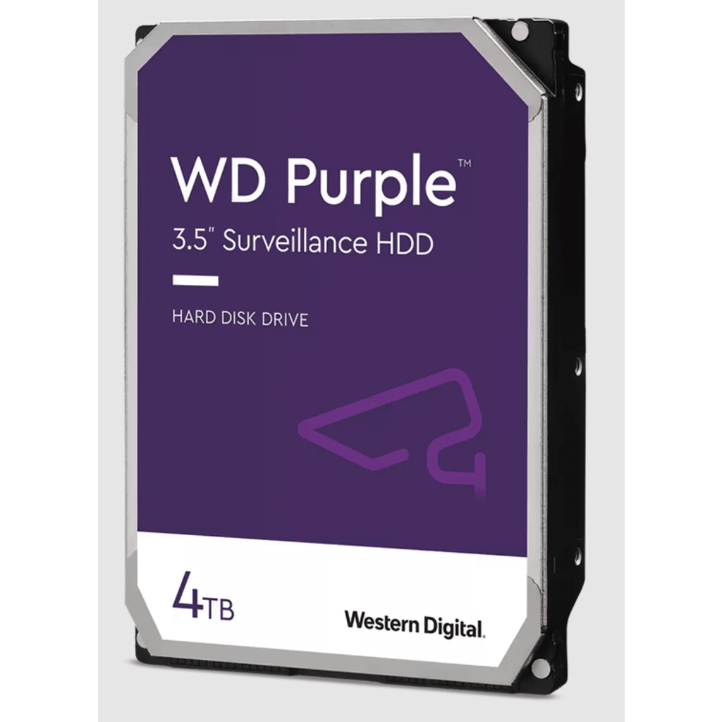 WD44PURZ  Western Digital (WD) – Disco Duro WD Purple Surveillance / 4TB / SATA 6Gb/s / 3.5″ / Tecnología AllFrame / 180TB año Workload / Soporte 64 Cámaras HD / 16 Bays / Componentes Anti-Corrosión / 3 Años Garantía